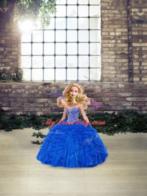 Clearance Royal Blue Ball Gowns Tulle Sweetheart Sleeveless Beading and Ruffles Floor Length Lace Up Quince Ball Gowns