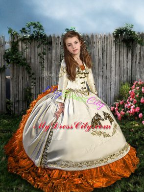 White Straps Lace Up Embroidery and Ruffles Little Girls Pageant Dress Wholesale Sweep Train Sleeveless