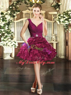 Sumptuous Burgundy Sweet 16 Quinceanera Dress Sweet 16 and Quinceanera with Ruffles and Pick Ups V-neck Sleeveless Backless