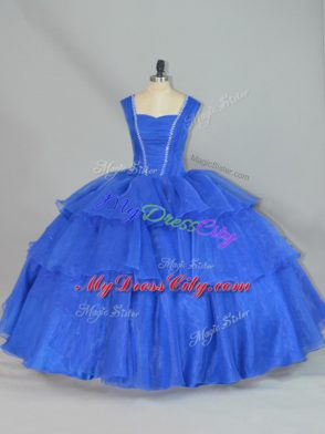 Sleeveless Lace Up Floor Length Beading and Ruffled Layers Sweet 16 Quinceanera Dress