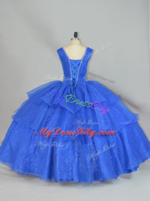 Sleeveless Lace Up Floor Length Beading and Ruffled Layers Sweet 16 Quinceanera Dress