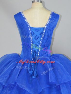 Sleeveless Lace Up Floor Length Beading and Ruffled Layers Sweet 16 Quinceanera Dress