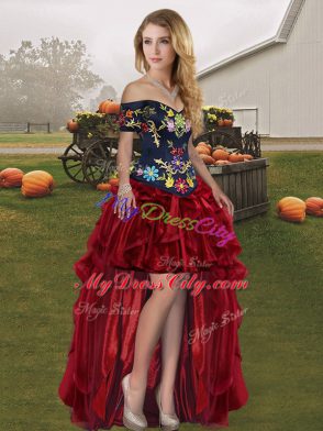 High Low A-line Sleeveless Wine Red Homecoming Dress Lace Up