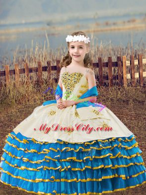 Graceful Sleeveless Beading and Embroidery and Ruffled Layers Lace Up Girls Pageant Dresses