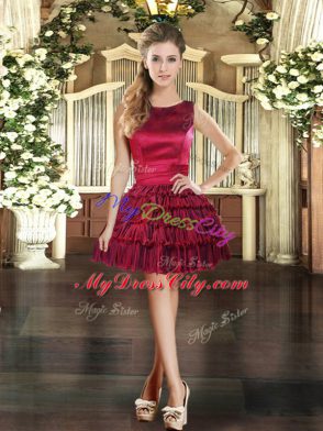 Charming Wine Red Organza Lace Up Quinceanera Dress Sleeveless Floor Length Ruffled Layers