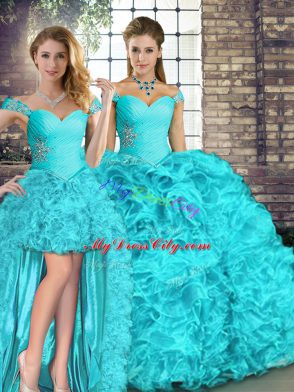 Glorious Organza Sleeveless Floor Length Sweet 16 Dress and Beading and Ruffles