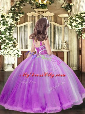 Custom Made Floor Length Yellow Green Pageant Gowns For Girls Tulle Sleeveless Beading