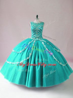 Luxurious Tulle Sleeveless Floor Length Sweet 16 Quinceanera Dress and Beading