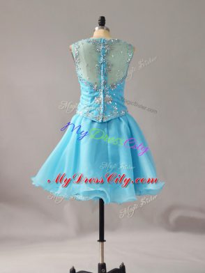 Graceful Beading Prom Gown Aqua Blue Zipper Sleeveless Mini Length