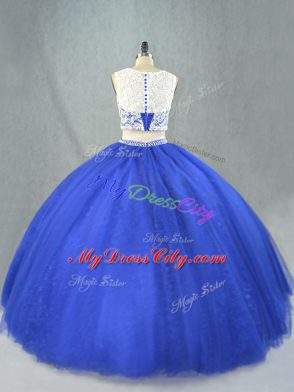 Royal Blue Sleeveless Lace Floor Length Ball Gown Prom Dress