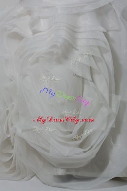 Ideal Strapless Sleeveless Fabric With Rolling Flowers Wedding Gowns Ruching Brush Train Lace Up