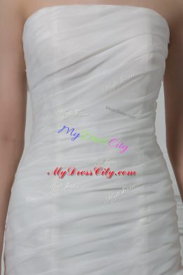 Ideal Strapless Sleeveless Fabric With Rolling Flowers Wedding Gowns Ruching Brush Train Lace Up