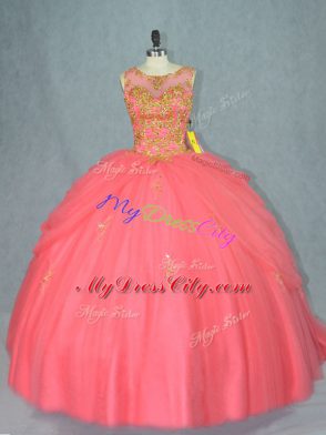 Sleeveless Brush Train Beading Lace Up Sweet 16 Dresses