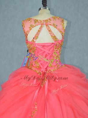 Sleeveless Brush Train Beading Lace Up Sweet 16 Dresses