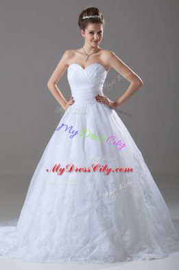 Fancy Ball Gowns Sleeveless White Bridal Gown Brush Train Lace Up