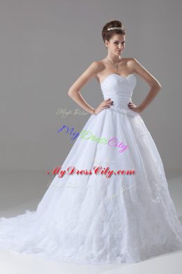 Fancy Ball Gowns Sleeveless White Bridal Gown Brush Train Lace Up