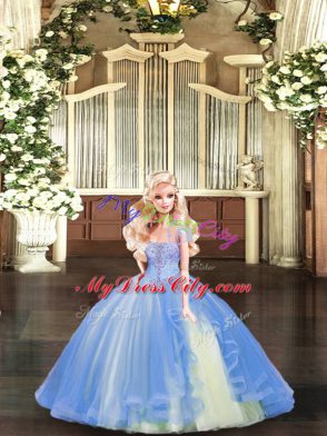 Sexy Blue Sweet 16 Dress Military Ball and Sweet 16 and Quinceanera with Beading and Ruffles Strapless Sleeveless Lace Up