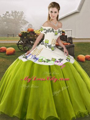 Sexy Floor Length Olive Green Quinceanera Gowns Off The Shoulder Sleeveless Lace Up