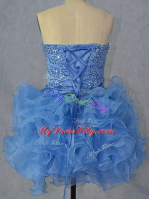 Blue Sleeveless Beading and Ruffles Mini Length Prom Dresses