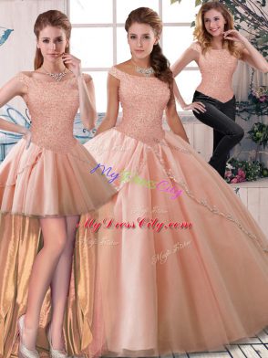 Popular Sleeveless Brush Train Lace Up Beading 15th Birthday Dress