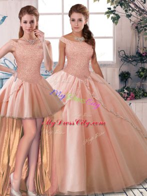 Popular Sleeveless Brush Train Lace Up Beading 15th Birthday Dress