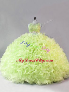 Custom Designed Floor Length Yellow Green Quinceanera Dresses Scoop Sleeveless Zipper