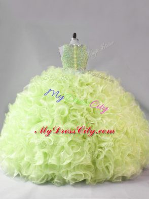 Custom Designed Floor Length Yellow Green Quinceanera Dresses Scoop Sleeveless Zipper