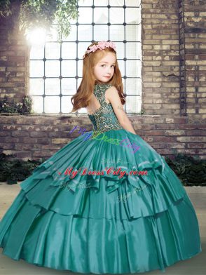 Top Selling Green Sleeveless Beading Floor Length Pageant Gowns For Girls