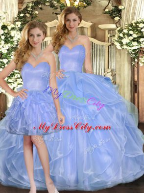 Glittering Lavender Sweetheart Lace Up Ruffles Quinceanera Dresses Sleeveless