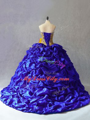 Royal Blue Ball Gowns Beading and Pick Ups Vestidos de Quinceanera Lace Up Taffeta Sleeveless