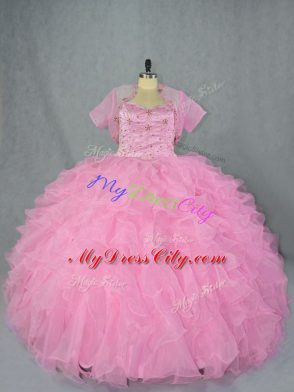 Custom Fit Baby Pink Lace Up Sweetheart Beading and Ruffles Quinceanera Gowns Organza Sleeveless