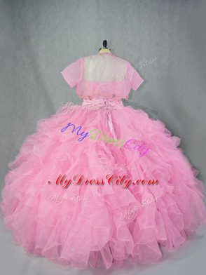 Custom Fit Baby Pink Lace Up Sweetheart Beading and Ruffles Quinceanera Gowns Organza Sleeveless