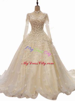 Most Popular Lace Up Wedding Dresses White for Wedding Party with Appliques Court Train