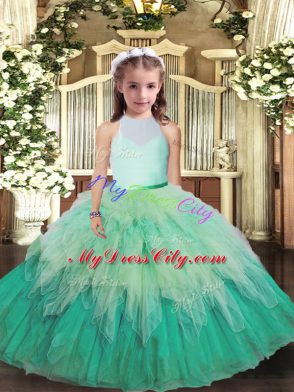 Multi-color Sleeveless Tulle Backless Kids Formal Wear for Party and Sweet 16 and Wedding Party