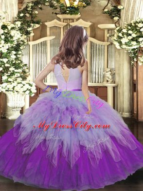 Multi-color Sleeveless Tulle Backless Kids Formal Wear for Party and Sweet 16 and Wedding Party