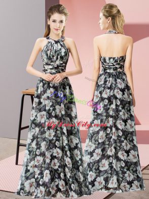 Ideal Sleeveless Chiffon Floor Length Zipper in Multi-color with Beading