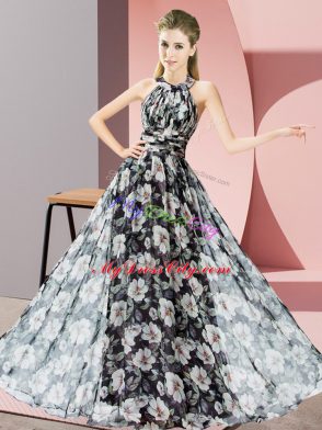 Ideal Sleeveless Chiffon Floor Length Zipper in Multi-color with Beading