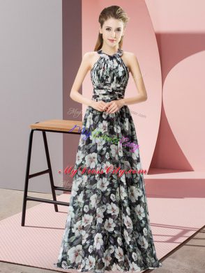 Ideal Sleeveless Chiffon Floor Length Zipper in Multi-color with Beading