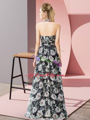 Ideal Sleeveless Chiffon Floor Length Zipper in Multi-color with Beading