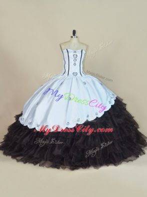 Sleeveless Lace Up Floor Length Embroidery and Ruffled Layers Ball Gown Prom Dress