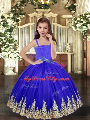 Perfect Ball Gowns Little Girl Pageant Dress Royal Blue Straps Tulle Sleeveless Floor Length Lace Up