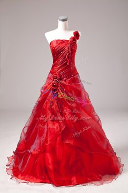 Charming Beading Ball Gown Prom Dress Red Lace Up Sleeveless Floor Length