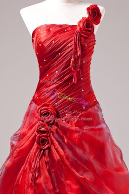 Charming Beading Ball Gown Prom Dress Red Lace Up Sleeveless Floor Length