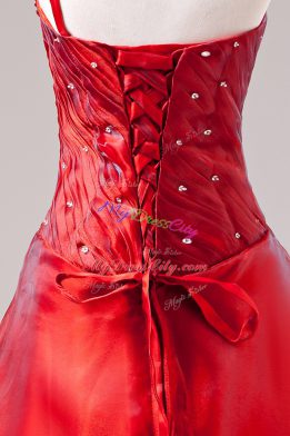 Charming Beading Ball Gown Prom Dress Red Lace Up Sleeveless Floor Length