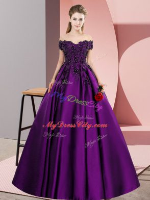 Glorious Eggplant Purple Sleeveless Floor Length Lace and Appliques Zipper 15 Quinceanera Dress