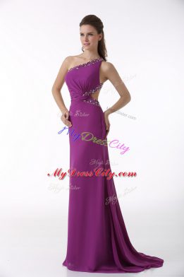 Elegant Fuchsia Homecoming Party Dress One Shoulder Sleeveless Brush Train Backless