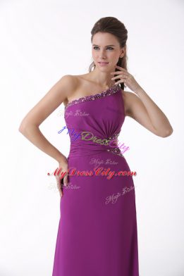 Elegant Fuchsia Homecoming Party Dress One Shoulder Sleeveless Brush Train Backless