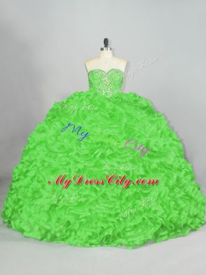 Beading and Ruffles 15th Birthday Dress Lace Up Sleeveless Court Train