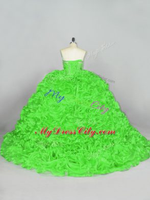 Beading and Ruffles 15th Birthday Dress Lace Up Sleeveless Court Train