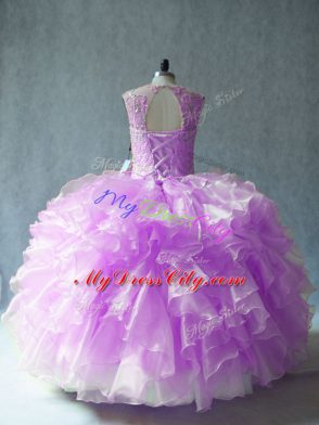 Smart Lilac Sleeveless Organza Lace Up Quince Ball Gowns for Sweet 16 and Quinceanera